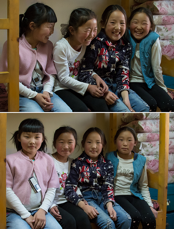smiling kids photo in the Taiga of Mongolia